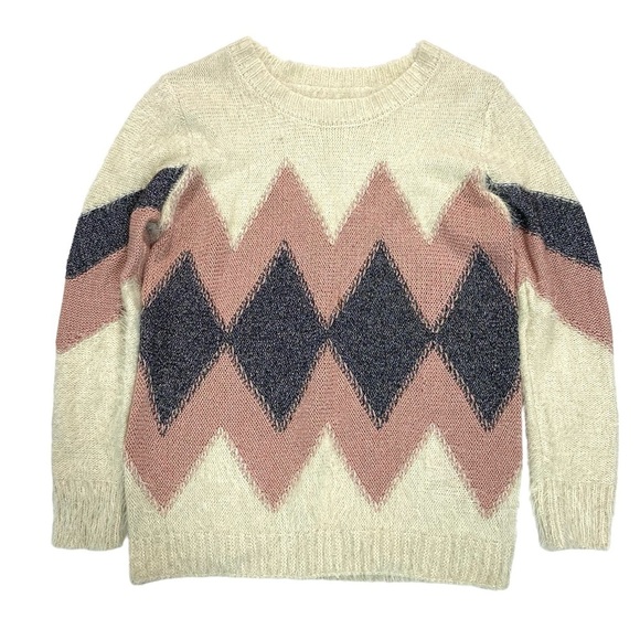 Vintage Zigzag Texture Mohair Sweater in Cream with Metallic Pink - Picture 6 of 10